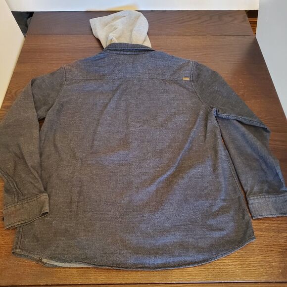 Vtg Rip Curl Youth Shirt w/Hoodie L Gray Button Down Skater Jacket Slant Pockets - Picture 13 of 16